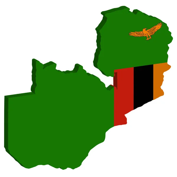 Mapa 3D de la bandera de Zambia vector de ilustración. Eps 10 — Archivo Imágenes Vectoriales