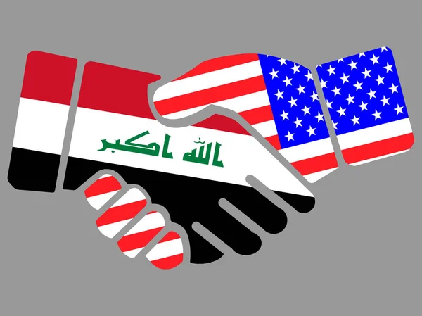 Poignée de main avec vecteur Drapeaux Irak et USA — Image vectorielle