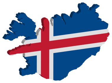 3d İzlanda Haritası Bayrak Vektörü illüstrasyonu.