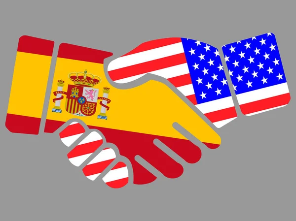 Handshake com vetor de bandeiras Espanha e EUA — Vetor de Stock