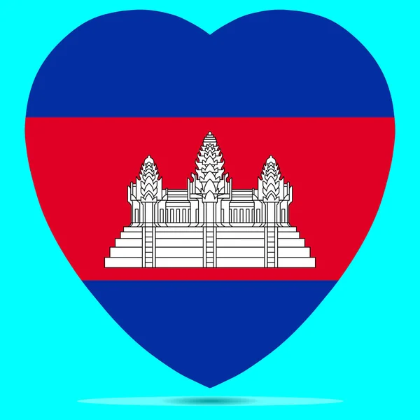 カンボジア国旗ハート型ベクトルイラストEps 10 — ストックベクタ