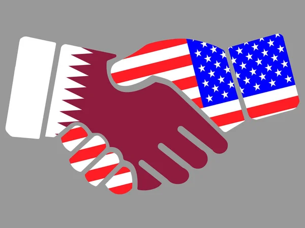 Katar und USA fahnen Handschlag-Vektor — Stockvektor