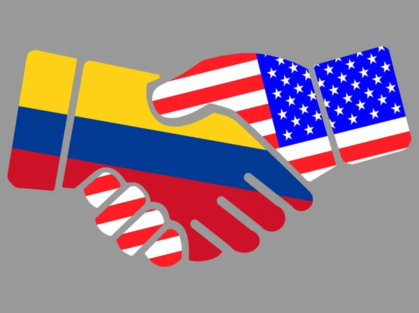 Colombia och USA flaggor Handskakning vektor — Stock vektor