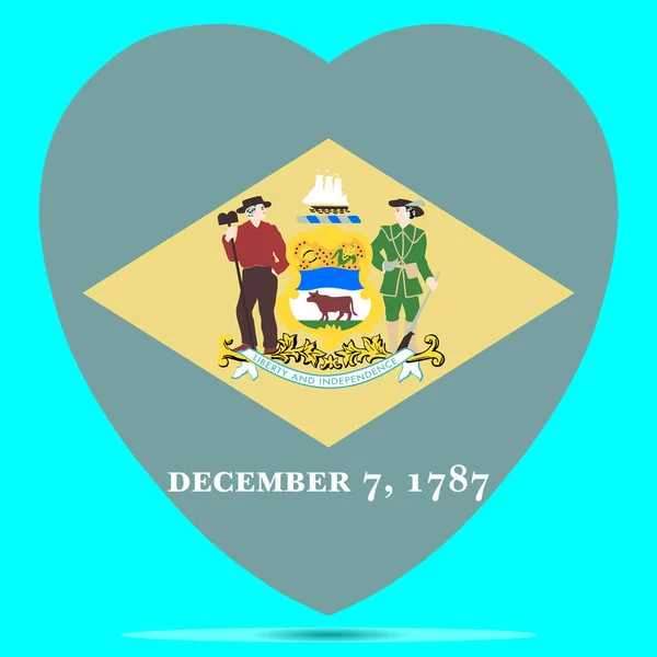 Delaware, ABD 'nin Delaware eyaleti vektör illüstrasyonunun Kalbinde Bayrak — Stok Vektör