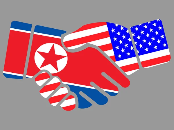 North Korea and USA flags Handshake vector — ストックベクタ