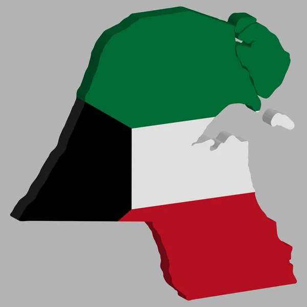 3D地図クウェート国旗ベクトルイラストEps 10 — ストックベクタ