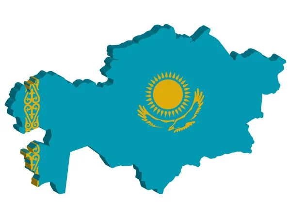 3D地図カザフスタン国旗ベクトルイラストEps 10 — ストックベクタ