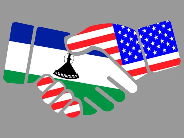 レソトとアメリカの旗握手ベクトル — ストックベクタ