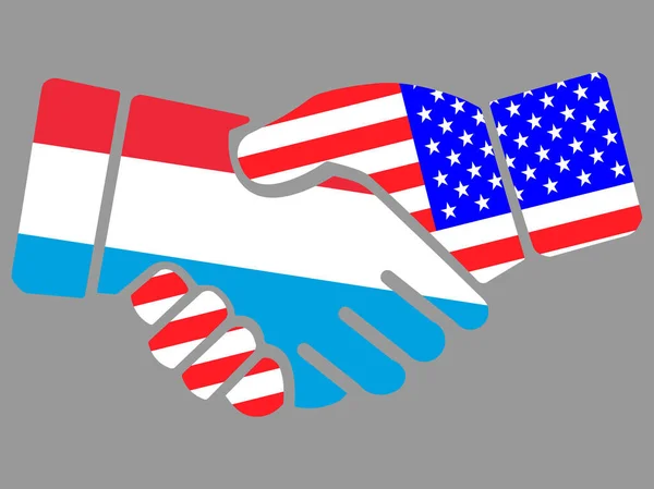 Drapeaux Luxembourg et États-Unis Vecteur de poignée de main — Image vectorielle