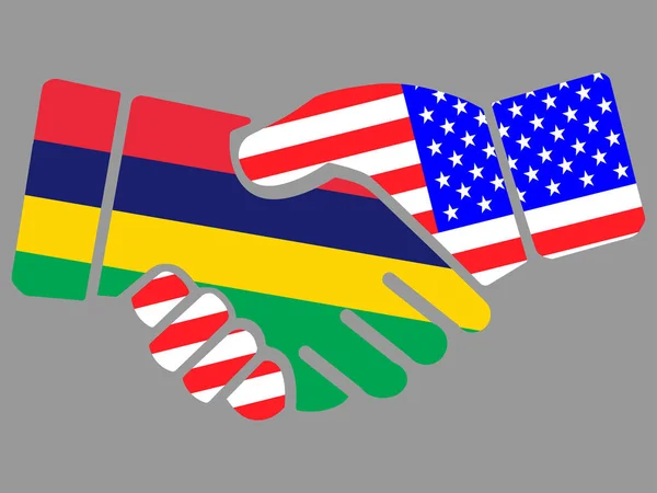毛里求斯和Usa国旗握手矢量 — 图库矢量图片