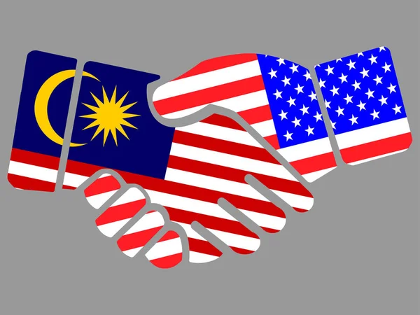 Malaysia and USA flags Handshake vector — Stock Vector