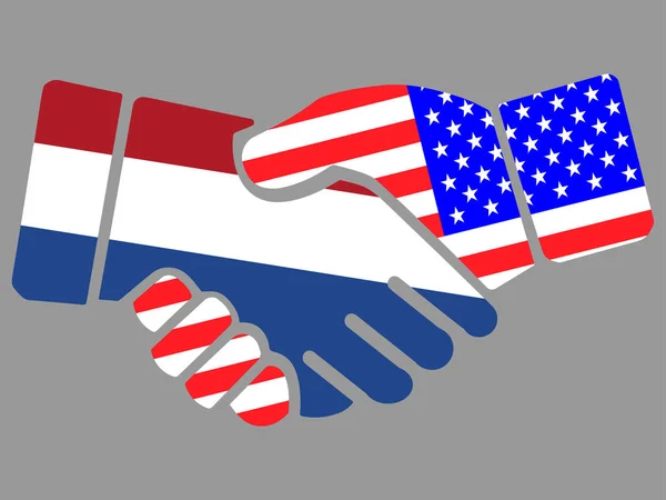 Drapeaux Pays-Bas et États-Unis vecteur de poignée de main — Image vectorielle