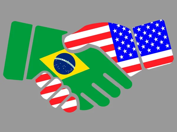 Brazilië en Usa vlaggen Handdruk vector — Stockvector