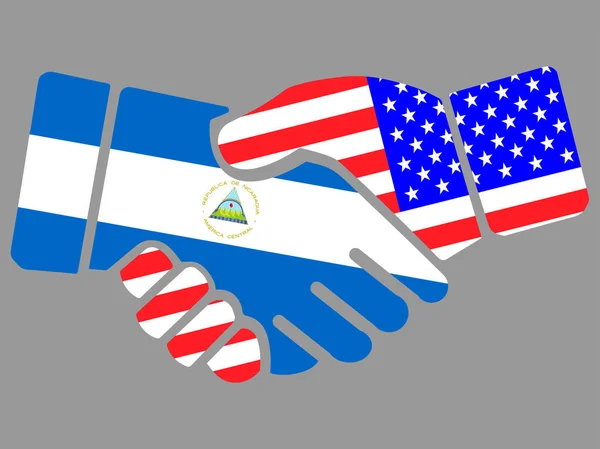 Nicaragua and USA flags Handshake vector — ストックベクタ