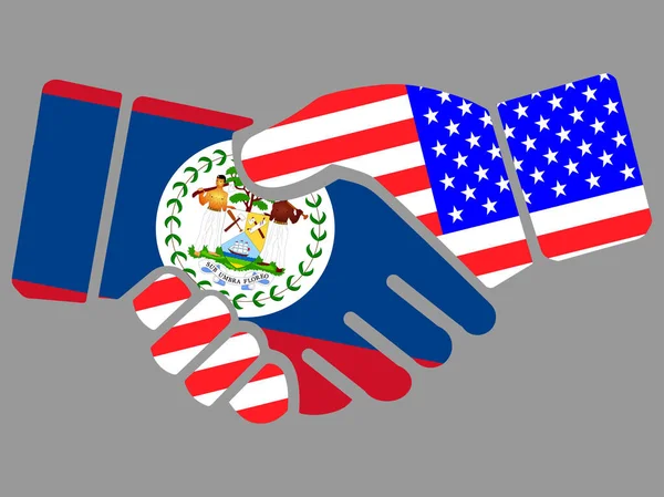 Drapeaux du Belize et des États-Unis vecteur de poignée de main — Image vectorielle