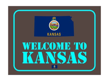 Bayrak haritası Vektör illüstrasyonlu Kansas tabelasına hoş geldiniz.