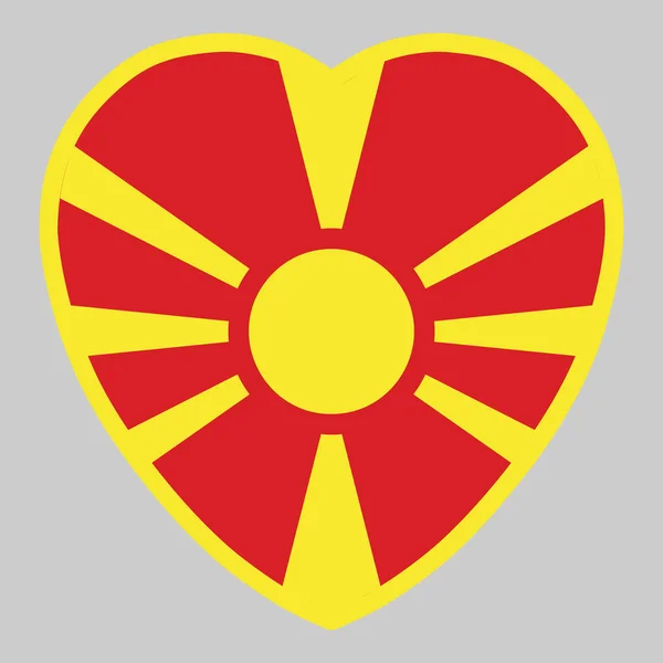 Bandera de Macedonia del Norte en forma de corazón Vector — Archivo Imágenes Vectoriales