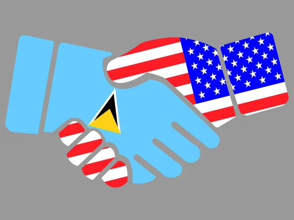 Saint Lucia en Usa vlaggen Handdruk vector — Stockvector