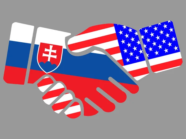 Slovakya Adaları ve Usa bayraklı el sıkışma vektörü — Stok Vektör