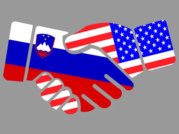 Eslovenia y Estados Unidos banderas Handshake vector — Vector de stock