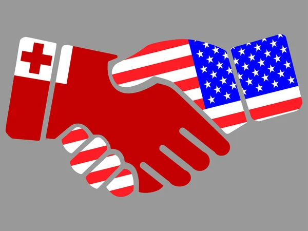 Tonga and USA flags Handshake vector — ストックベクタ