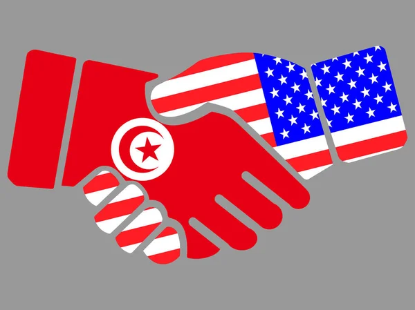 Drapeaux Tunisie et Etats-Unis vecteur de poignée de main — Image vectorielle