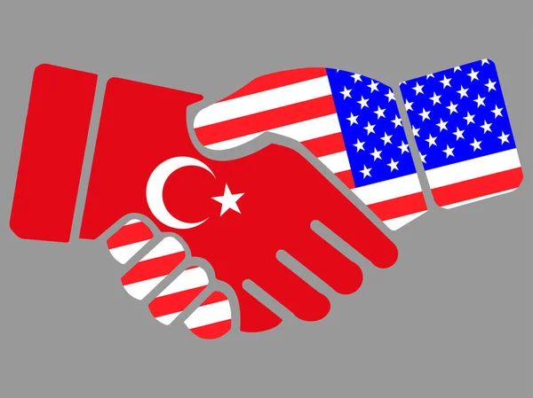 Drapeaux Turquie et États-Unis vecteur de poignée de main — Image vectorielle