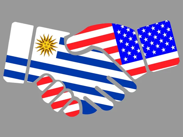Drapeaux Uruguay et États-Unis vecteur de poignée de main — Image vectorielle