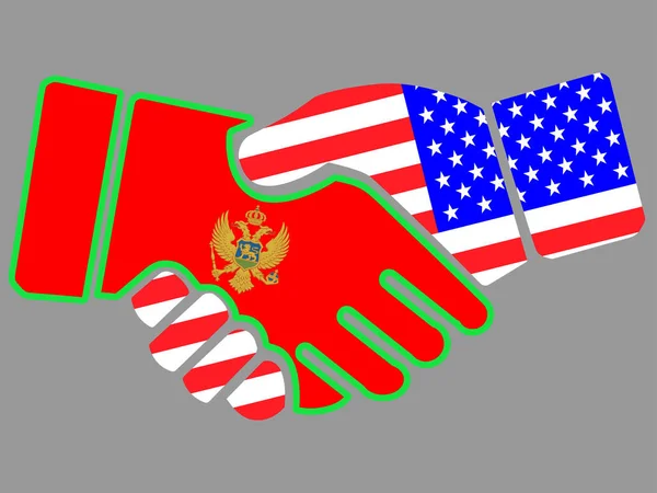 Karadağ ve Usa arasında el sıkışma vektörü bayrağı — Stok Vektör