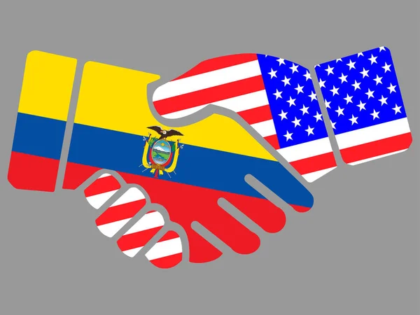 Ecuador och USA flaggor Handskakning vektor — Stock vektor