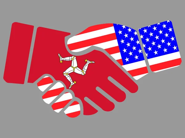 マン島とアメリカの旗握手ベクトルイラストEps — ストックベクタ