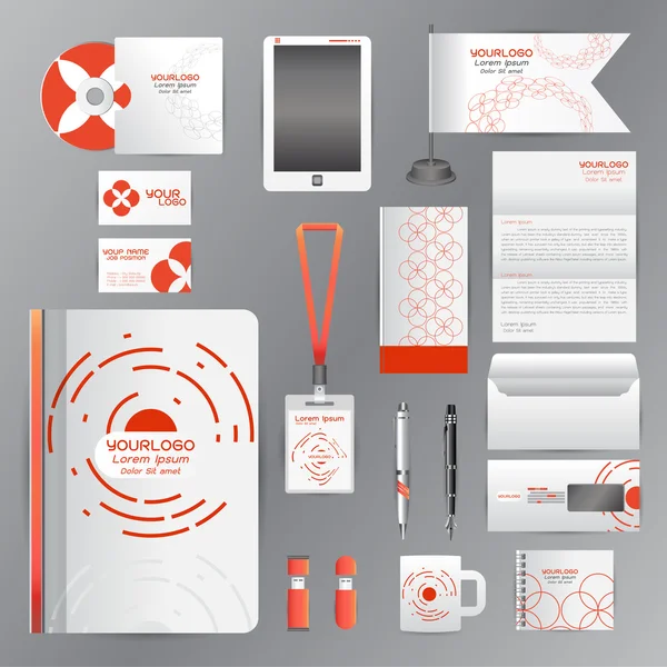 Weiße Corporate Identity Vorlage mit orangen Origami-Elementen. — Stockvektor