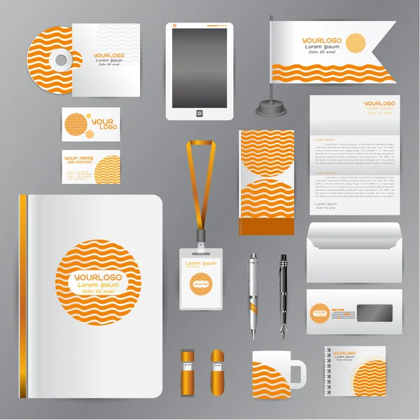 Weiße Corporate Identity Vorlage mit orangen Origami-Elementen. — Stockvektor