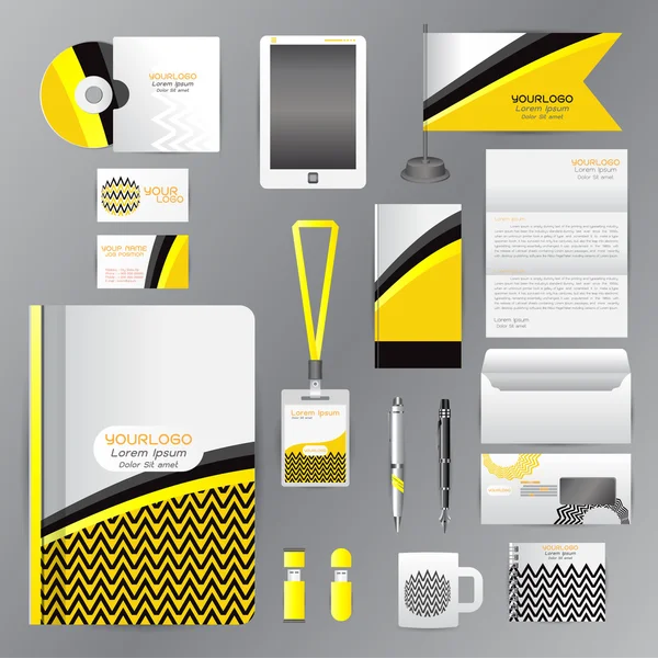 Modelo de identidade corporativa branca com elementos de origami amarelo . — Vetor de Stock