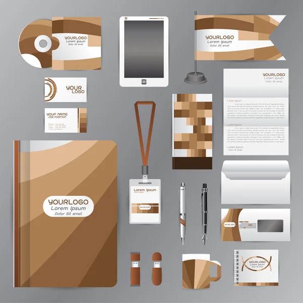 White corporate identity template with brown origami elements. V — Stockový vektor