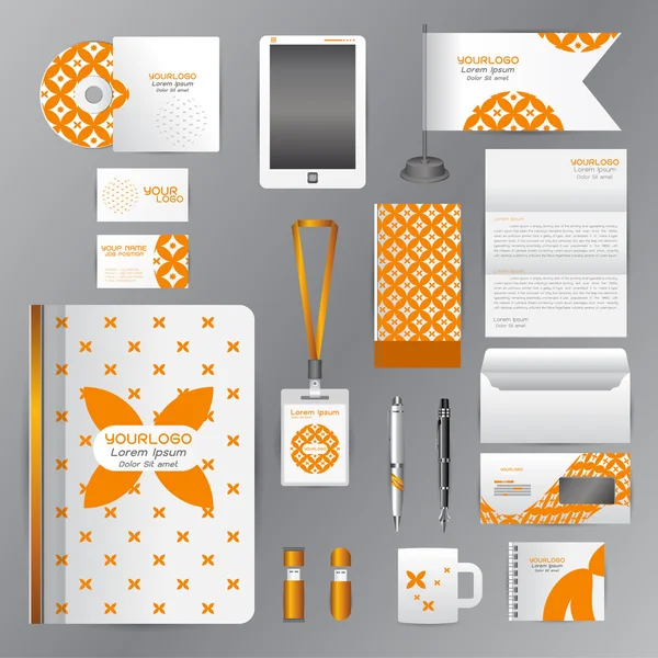 Fehér arculati sablon, narancssárga origami elemekkel. — Stock Vector