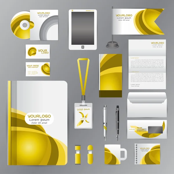 Plantilla de identidad corporativa blanca con elementos de origami amarillo . — Vector de stock