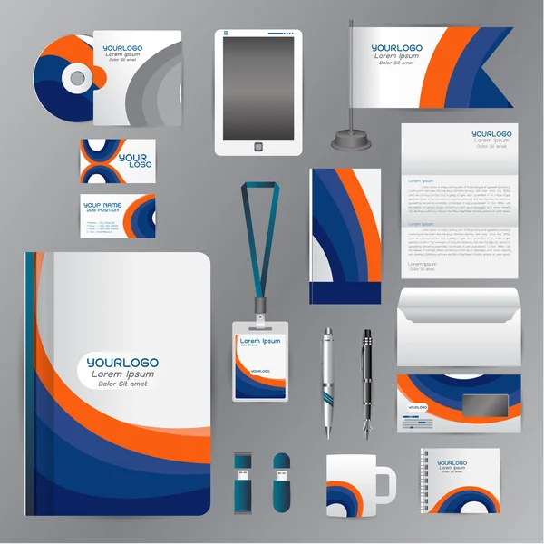 Weiße Corporate Identity Vorlage mit blau-orangefarbenem Origami-Element — Stockvektor