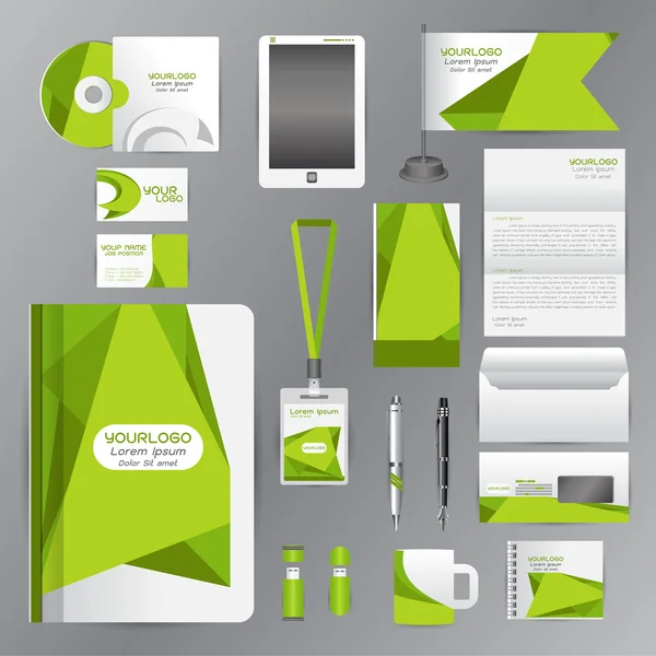 White identity template with green origami elements. Vector comp — Stockový vektor