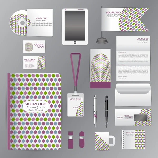 White identity template with purple vintage origami elementsVect — Stock vektor