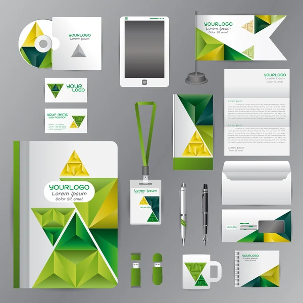 White identity template with green triangle origami elementsVect — ストックベクタ