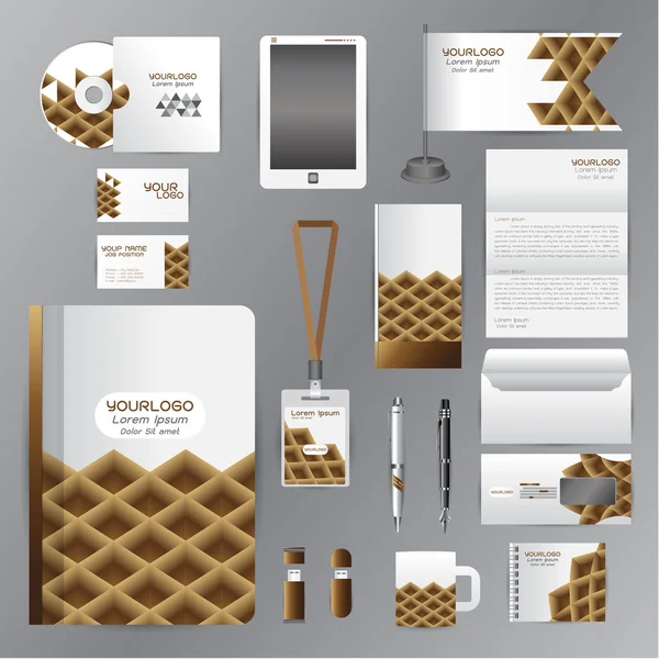 White identity template with brown triangle origami elementsVect — ストックベクタ