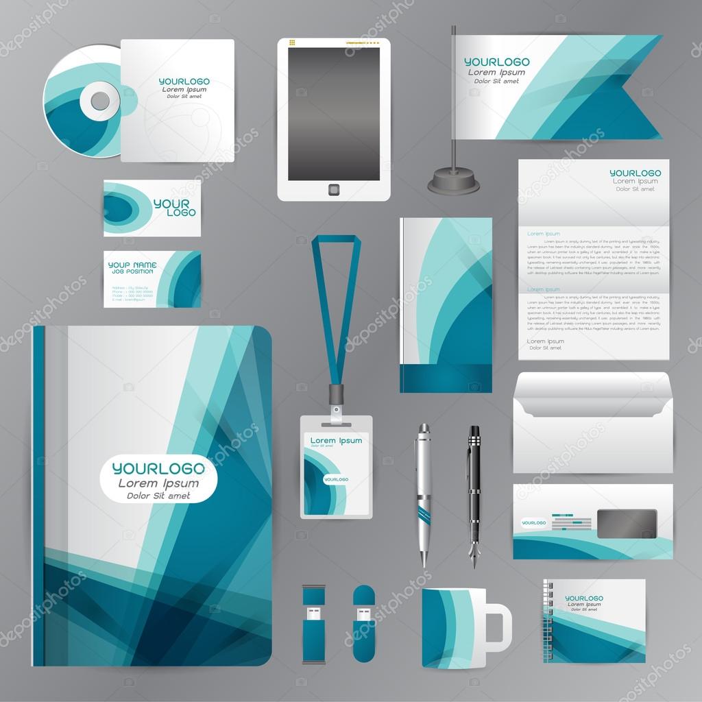 White corporate identity template with blue origami elements. Ve