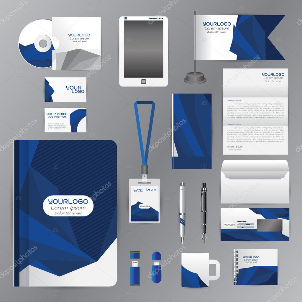 White identity template with blue origami elements. Vector compa
