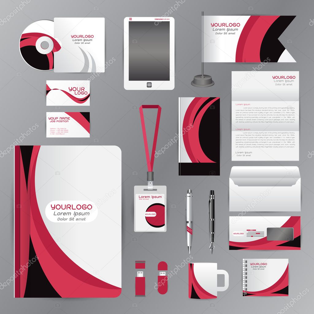 White identity template with pink origami elementsVector company