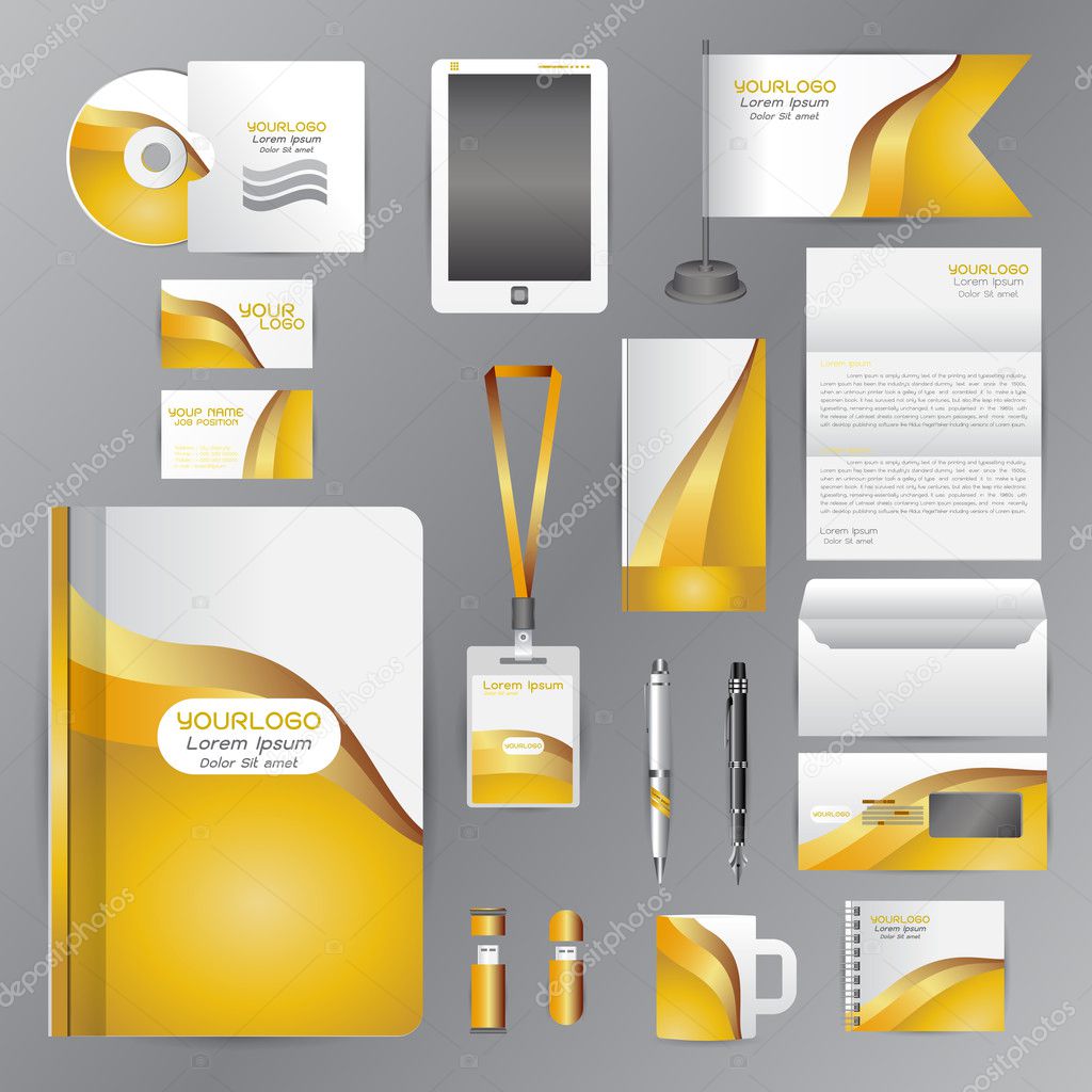 White corporate identity template with Yellow origami elements. 