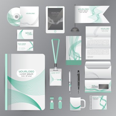 Yeşil origami elemanları ile beyaz kimlik şablonu. Vektör comp