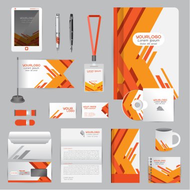 Turuncu origami elemanları ile beyaz kimlik şablonu. Vektör com