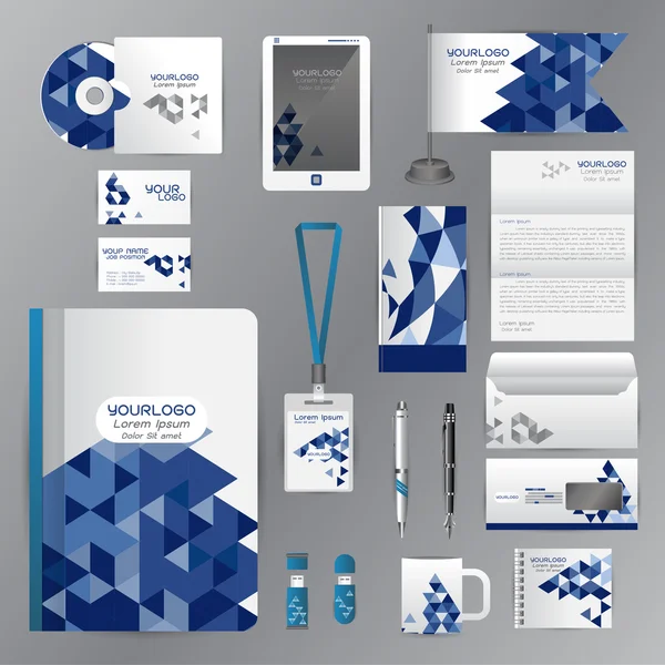 Modelo de identidade branca com elementos de origami azul. Vector compa —  Vetores de Stock