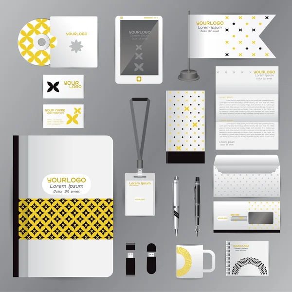 Sarı siyah origami elemanları ile beyaz kimlik şablonu. Vect